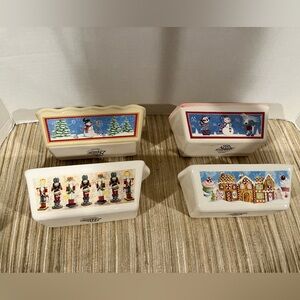 4 Nantucket Mini Stoneware Holiday Themed Ceramic Loaf Pan Set. 5x3x2